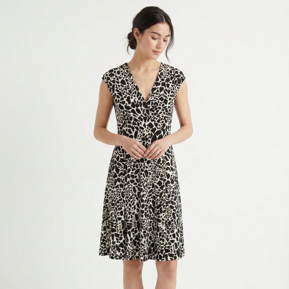 Evan Picone Dress Black White Animal Print Office Retro 12